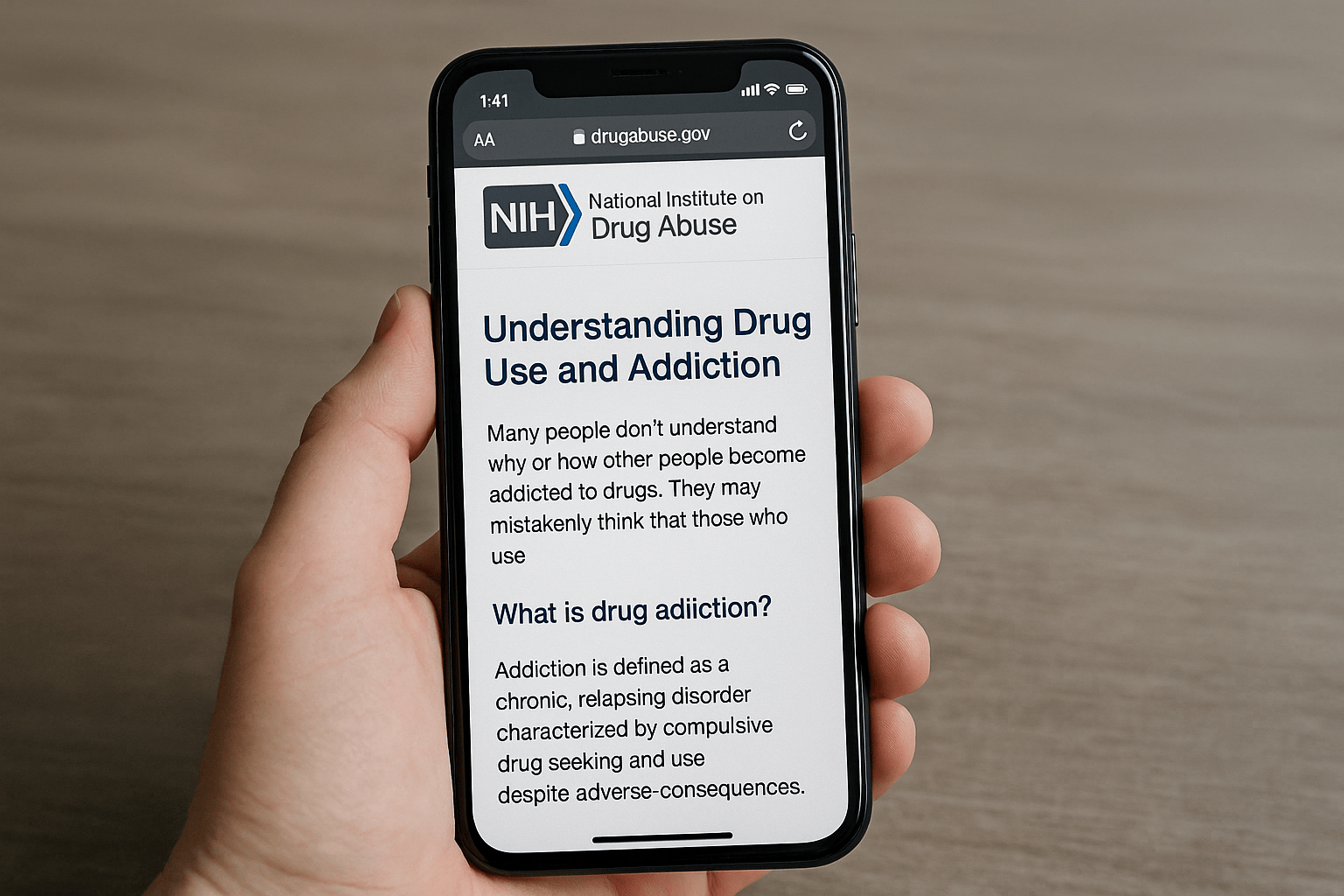 trusted government addiction resource displayed on smartphone screen