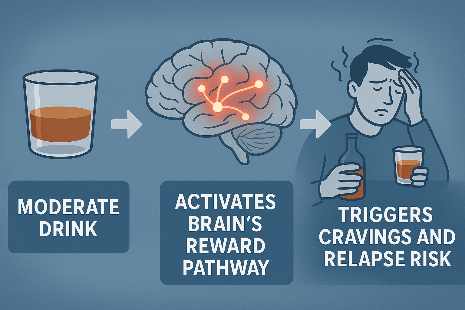 Visual representation of how small amounts of alcohol can trigger relapse in recovery